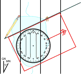 Draw the bearing line using the edge of the compass
