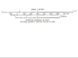 Bar scale in feet, miles, and meters, with the contour interval printed just below it
