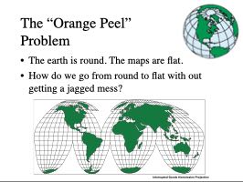 The "orange peel" problem — the earth is round, maps are flat, and there's no way to go from one to the other without something tearing or squashing