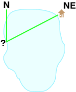 Rough direction to the cabin landmark — a quick mental 'NE-ish' reality check before you plot