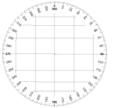 A good navigation protractor: single-degree marks numbered clockwise, with parallel lines along the 0°–180° axis