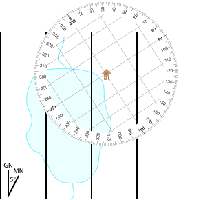 Step 2: centering the protractor on the known point — the cabin