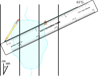 Step 5: extending the line as a back bearing from the cabin back across the lake