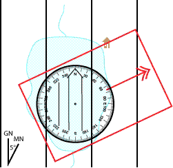 Step 3: sliding the compass so a baseplate edge touches the known point