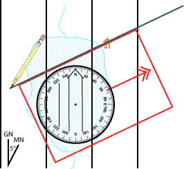 Step 4: drawing the bearing line along the baseplate edge as a back bearing