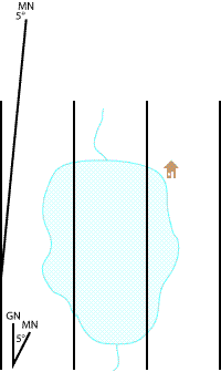 Drawing the Magnetic North reference line (same approach as for the straight-edged compass): protractor aligned to True or Grid North, mark the declination angle, draw the labeled line