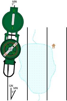 Step 2: aligning the round compass's center notches along the Magnetic North reference line