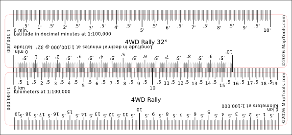 Preview of 1:100,000 Rally Ruler — 32° Latitude