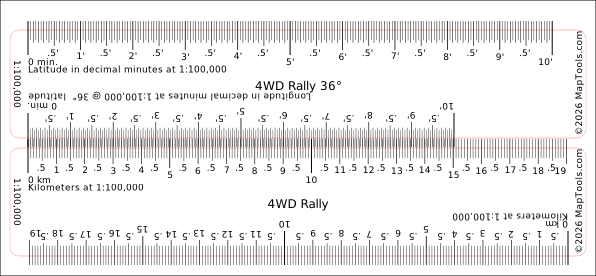Preview of 1:100,000 Rally Ruler — 36° Latitude