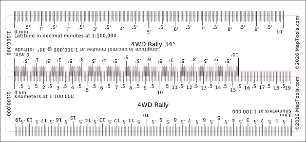 Preview of 1:100,000 Rally Ruler — 34° Latitude